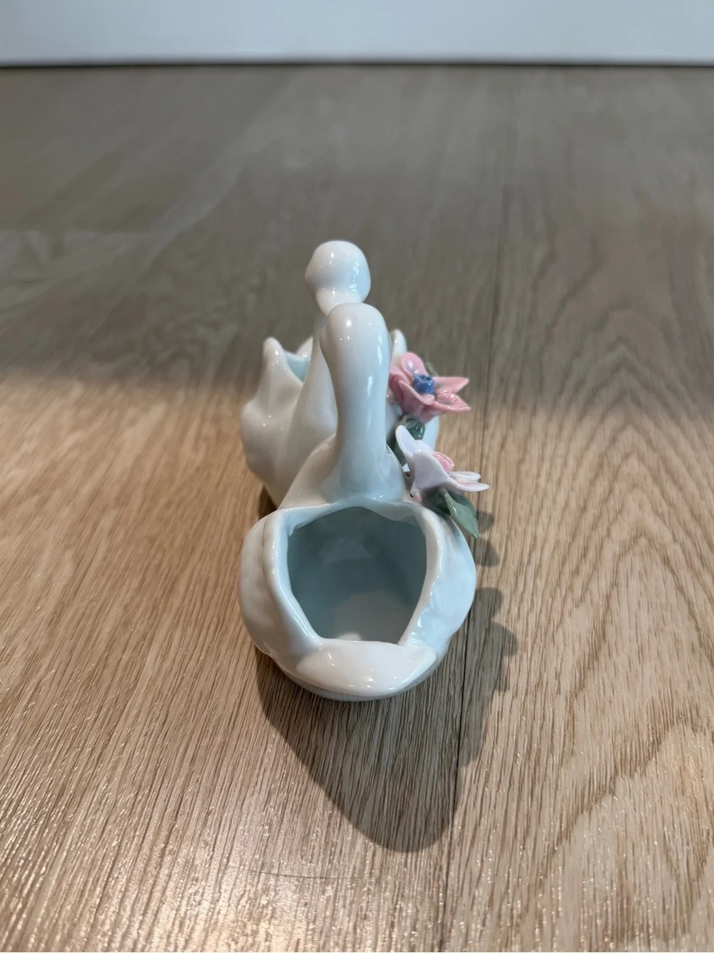 Vintage Porcelain Two Swans and Flowers Decorative Small Planter, Trinket Dish